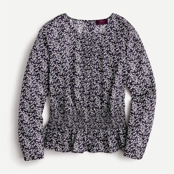 NWT J. Crew Liberty Fabric Navy Floral Misti Valeria Smocked Waist Blouse XXL - Picture 2 of 11
